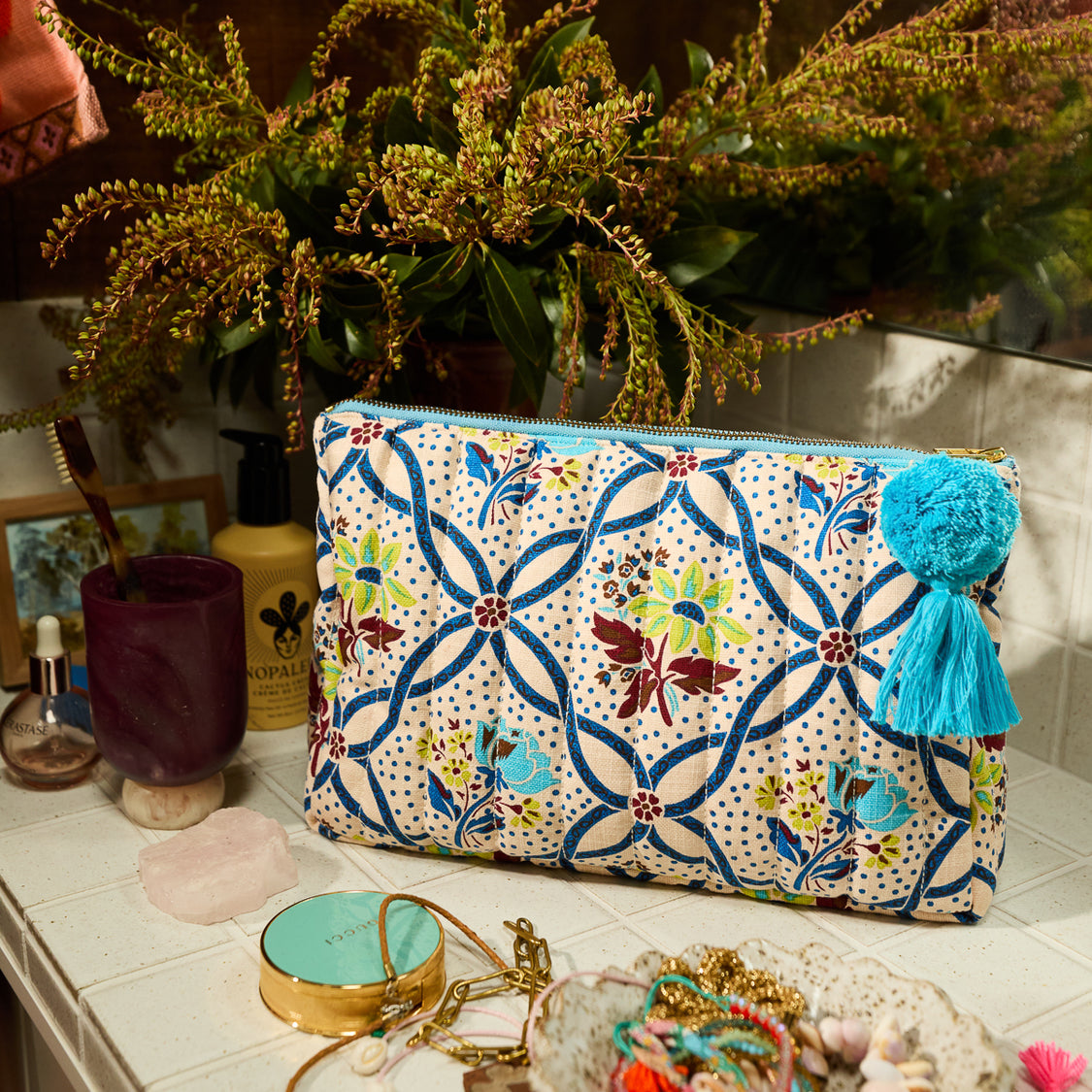Sage X Clare - Norali Quilted Cosmetic Bag - Ecru