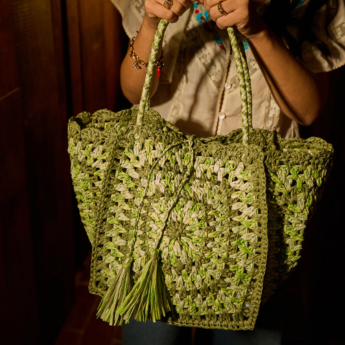 Sage X Clare - Solara Raffia Bag - Hunter Green