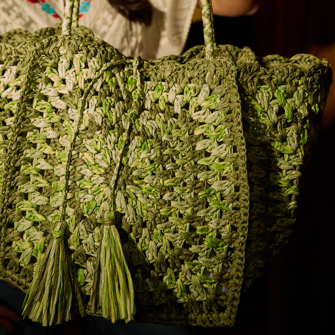 Sage X Clare - Solara Raffia Bag - Hunter Green