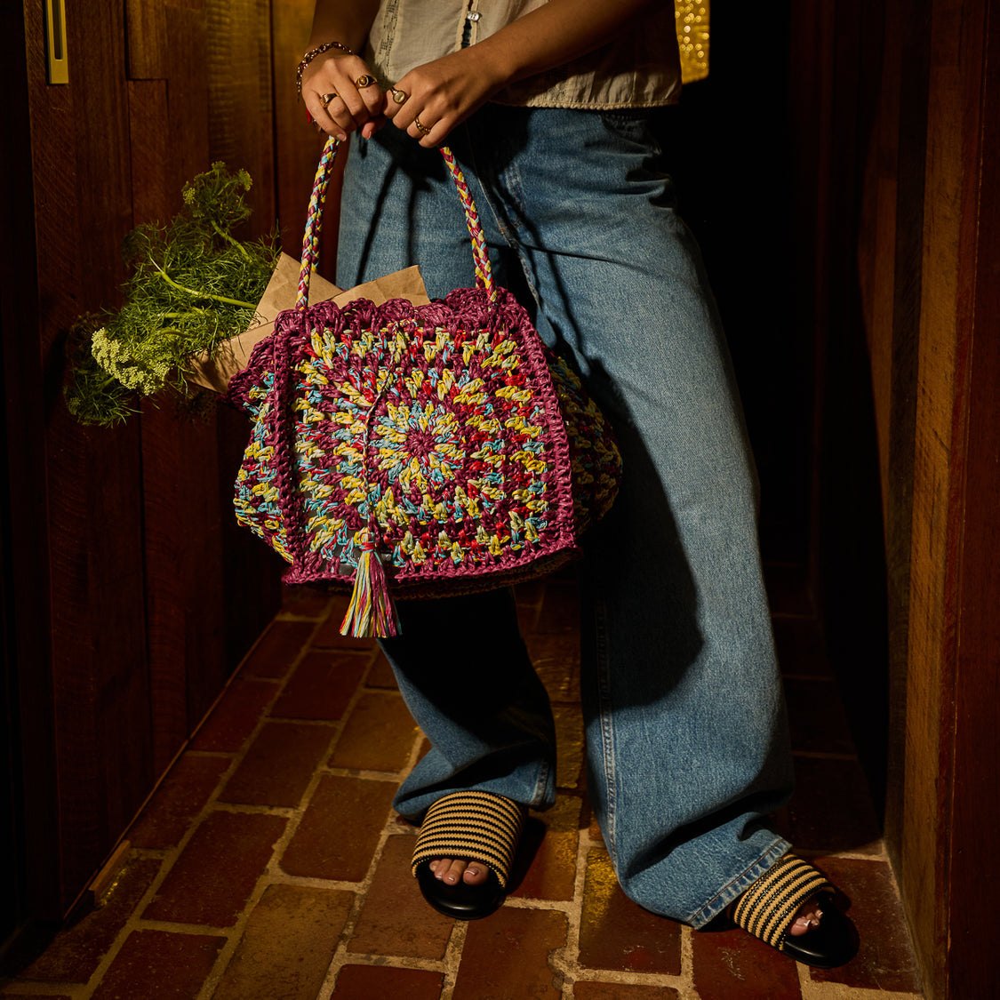 Sage X Clare - Solara Raffia Bag - Burnt Cherry