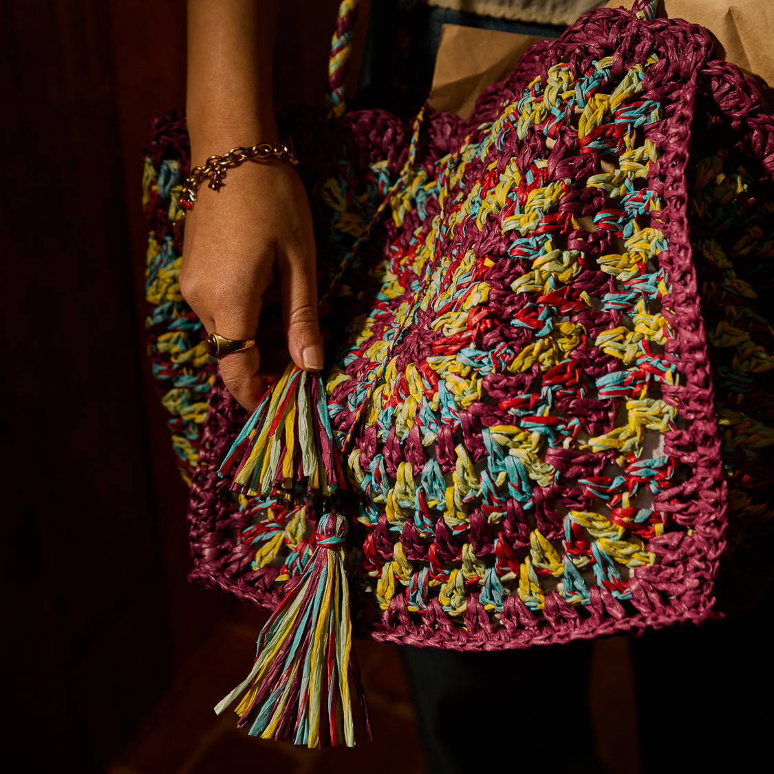 Sage X Clare - Solara Raffia Bag - Burnt Cherry