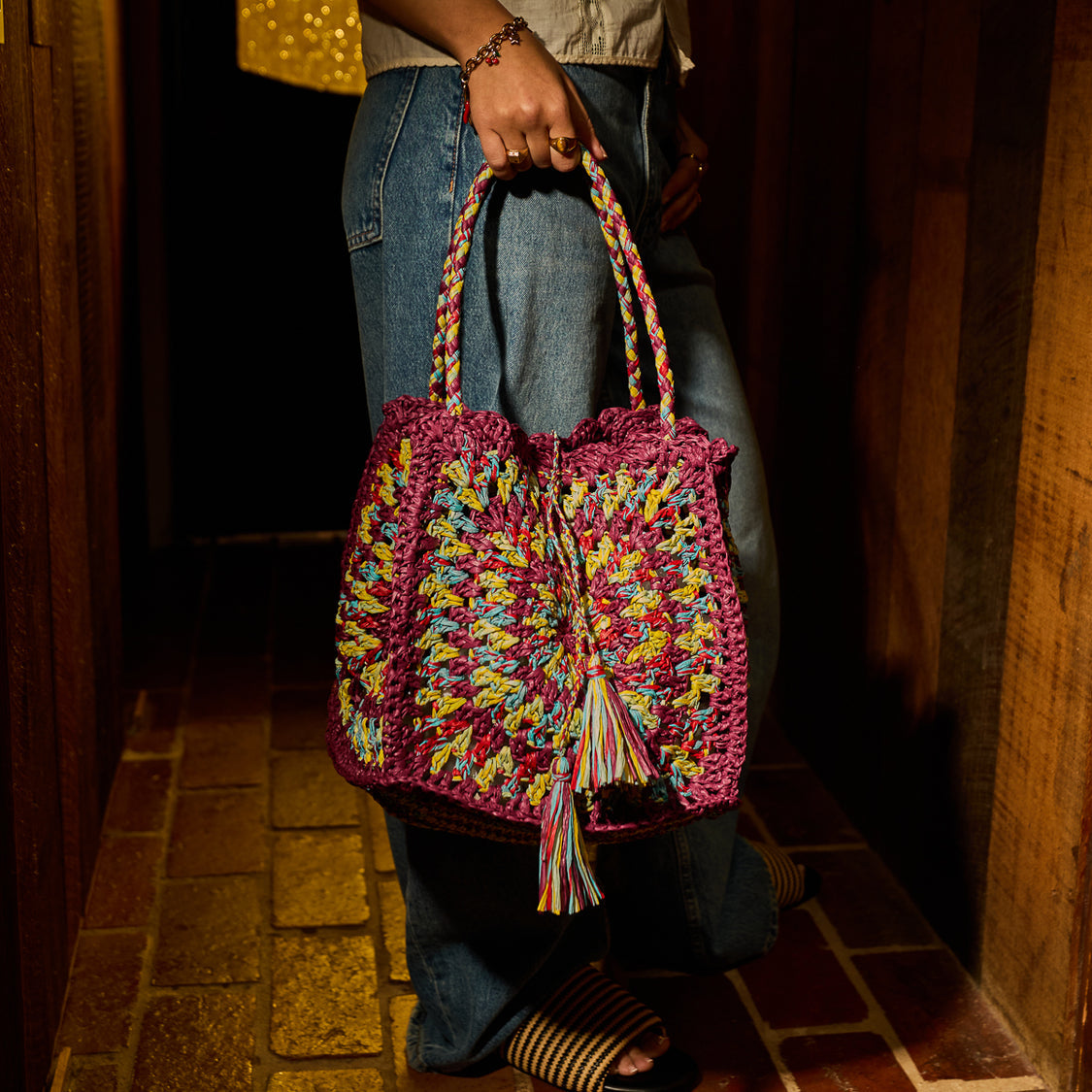 Sage X Clare - Solara Raffia Bag - Burnt Cherry
