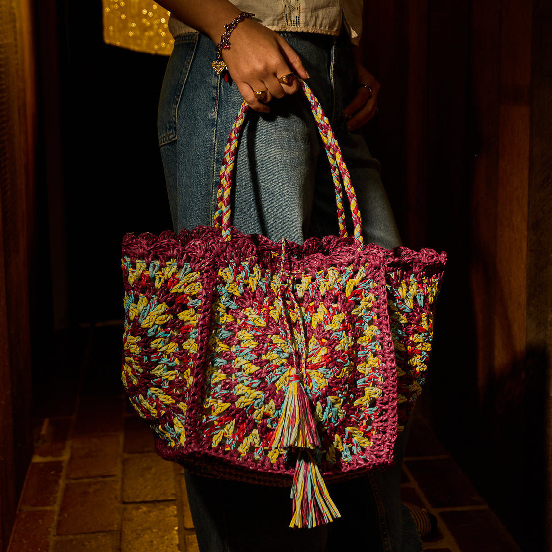Sage X Clare - Solara Raffia Bag - Burnt Cherry