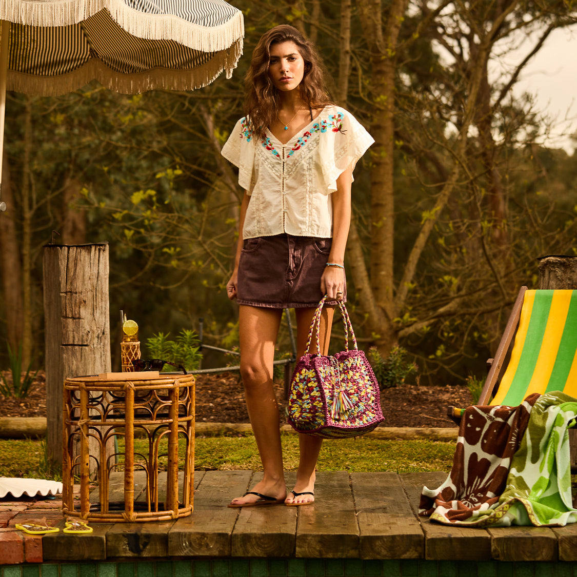 Sage X Clare - Solara Raffia Bag - Burnt Cherry