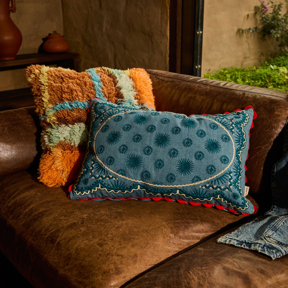 Sage X Clare - Anneliese Reversible Denim Cushion - Poppy