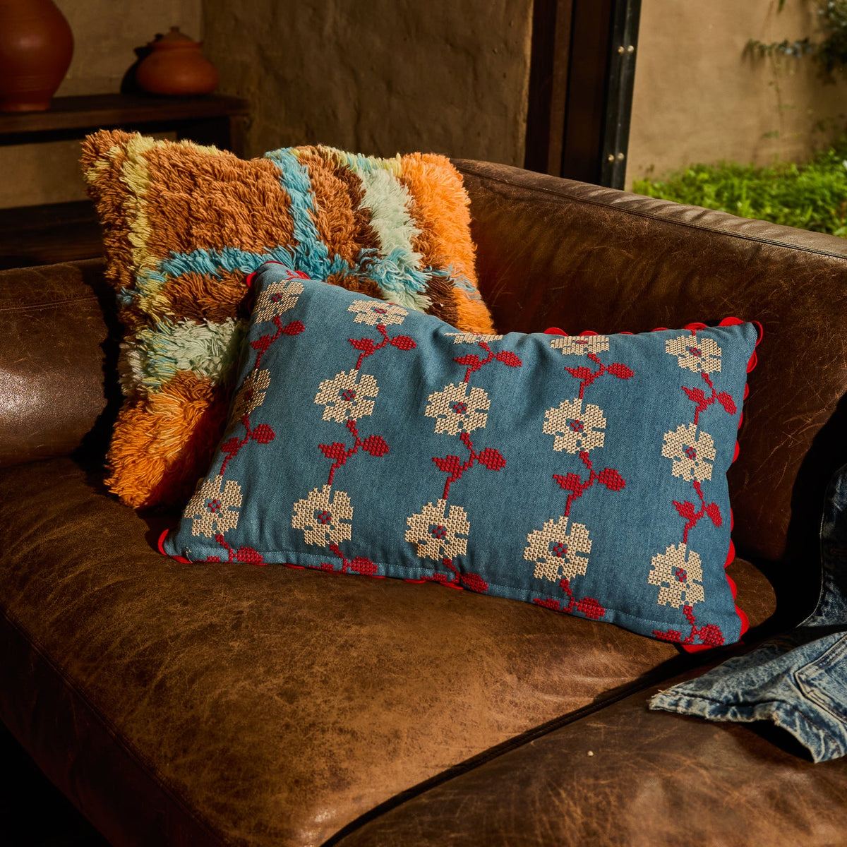 Sage X Clare - Anneliese Reversible Denim Cushion - Poppy