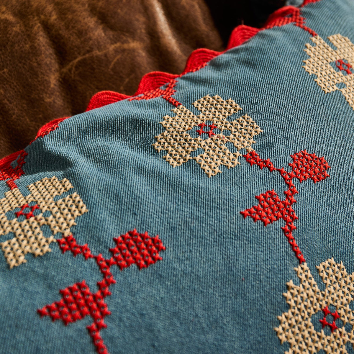 Sage X Clare - Anneliese Reversible Denim Cushion - Poppy