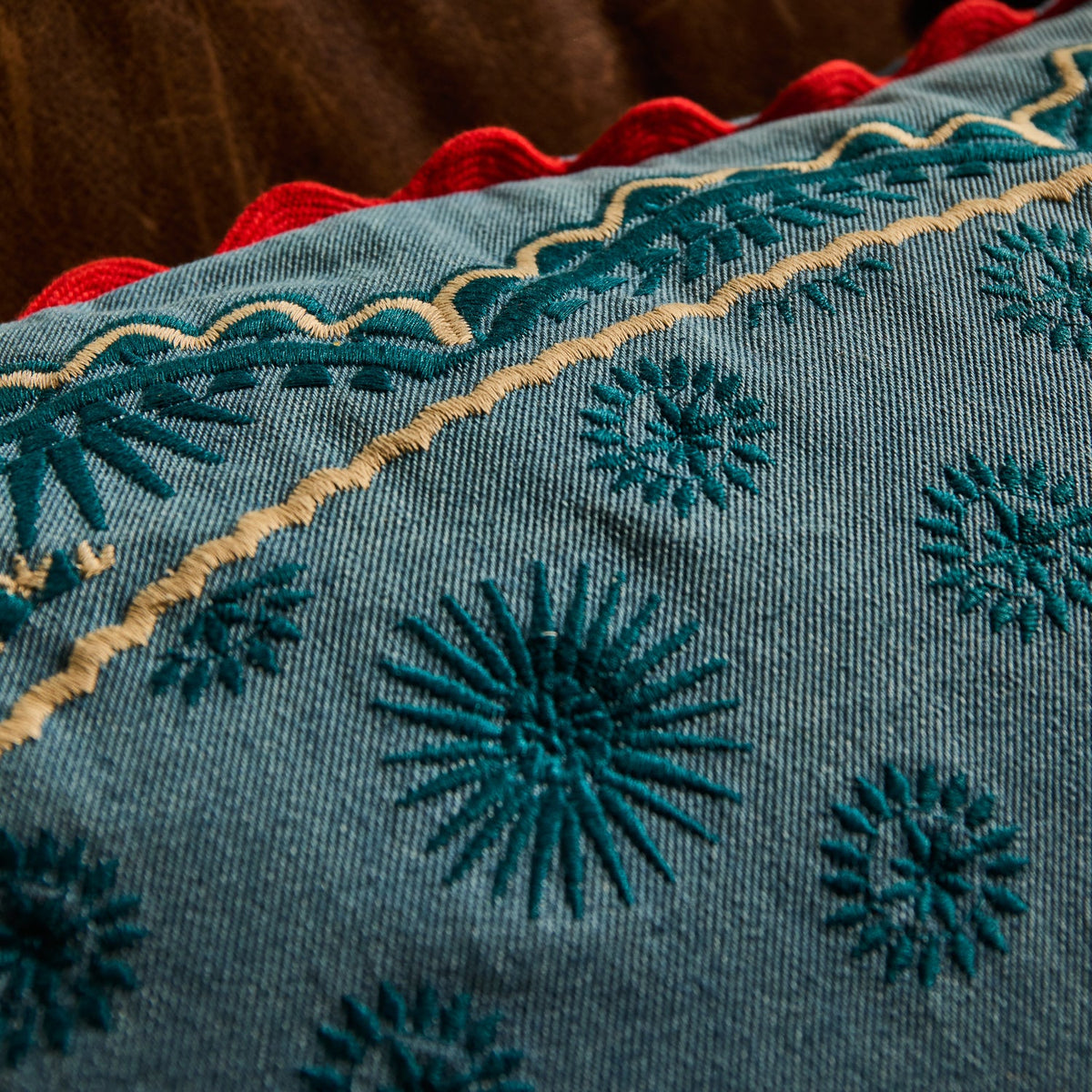 Sage X Clare - Anneliese Reversible Denim Cushion - Poppy
