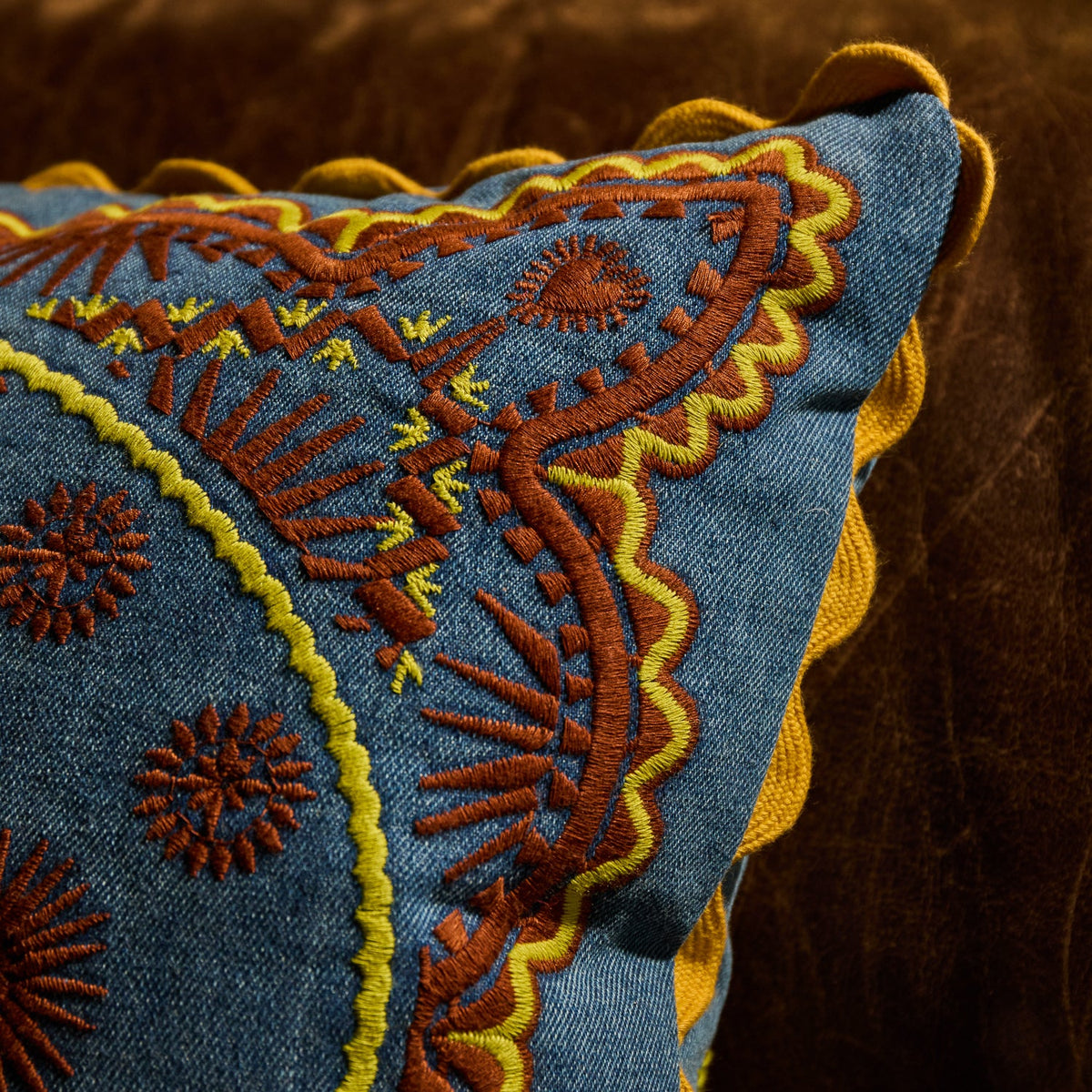 Sage X Clare - Anneliese Reversible Denim Cushion - Peridot