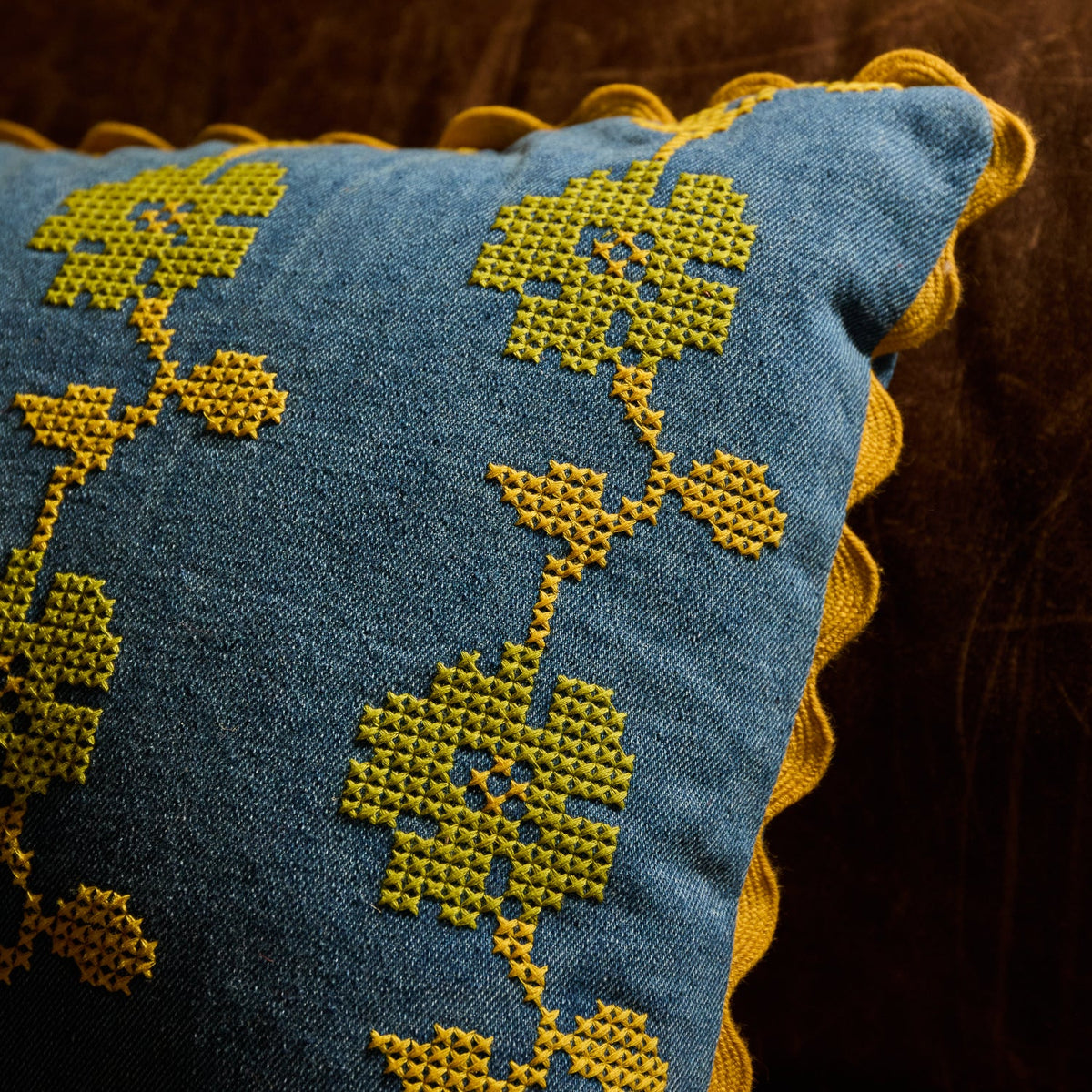 Sage X Clare - Anneliese Reversible Denim Cushion - Peridot
