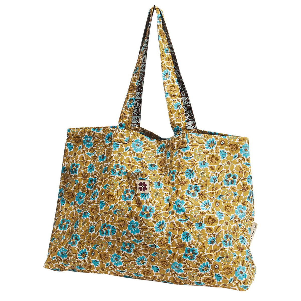 Sage X Clare - Magnolia Reversible Cotton Tote Bag - Turquoise