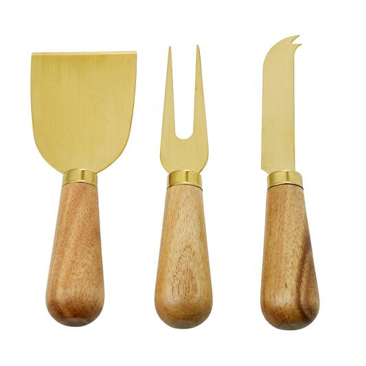Davis & Waddell - Acacia Brass 3pc Cheese Knives