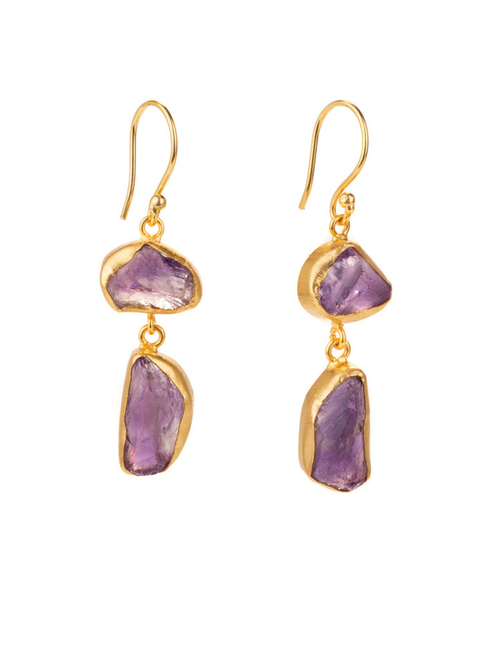 Gold Double Stone Earrings - Various Stones