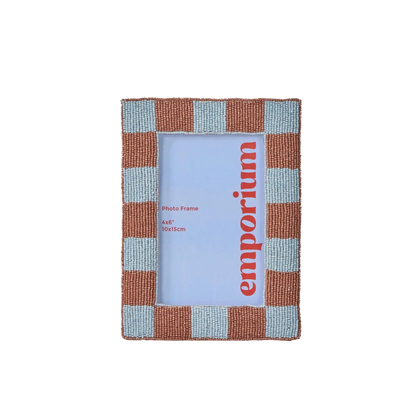 Emporium - Ruby Beaded Check Photo Frame - Blue & Brown