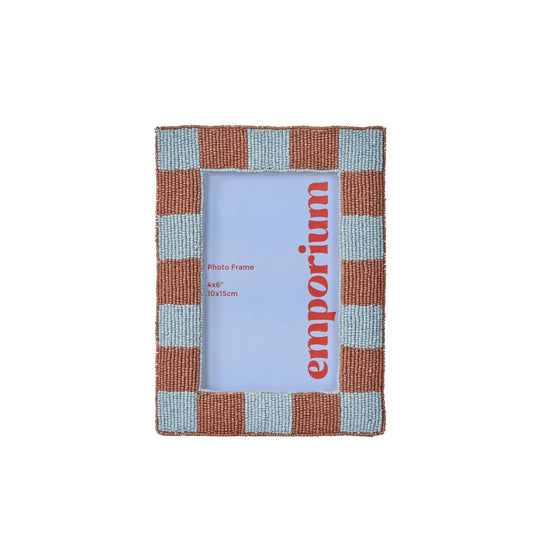Emporium - Ruby Beaded Check Photo Frame - Blue & Brown