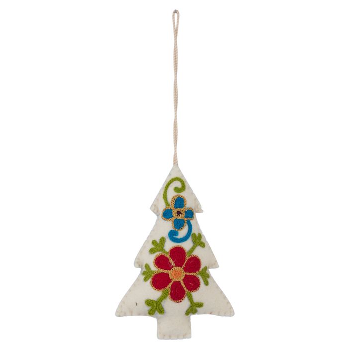 CTC - White Embroided Felt Tree - Hanging Decoration