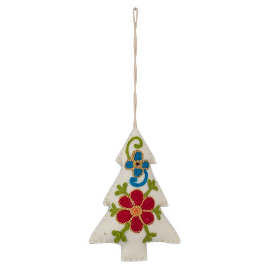CTC - White Embroided Felt Tree - Hanging Decoration