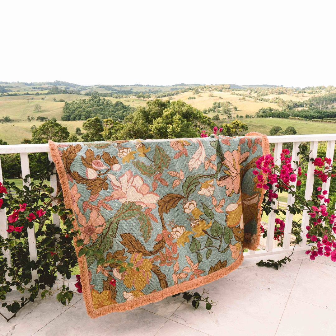 Wandering Folk Throw Rug - Flora - Apricot