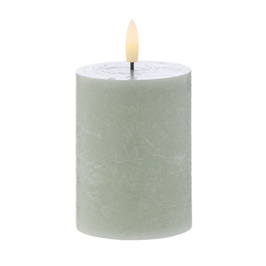 Amalfi - Hughe LED Flickering Pillar Candle - 10cm - Rustic Green