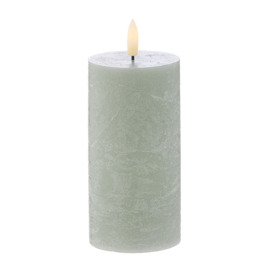 Amalfi - Hughe LED Flickering Pillar Candle - 15cm - Rustic Green