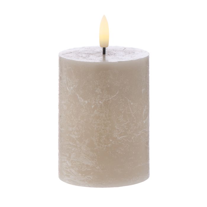 Amalfi - Hughe LED Flickering Pillar Candle - 10cm - Rustic Taupe