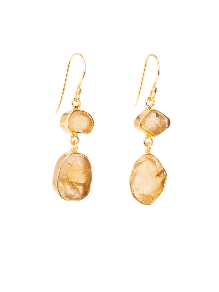 Gold Double Stone Earrings - Various Stones