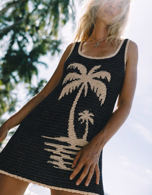 Poolside Paradiso - Palm Beach U Crochet Knit Dress - Black Sand