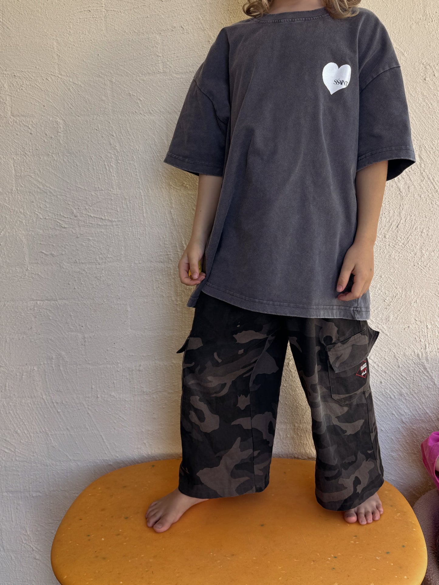 Ssaint Apparel - Heart Tee - Acid Wash Charcoal - Kids