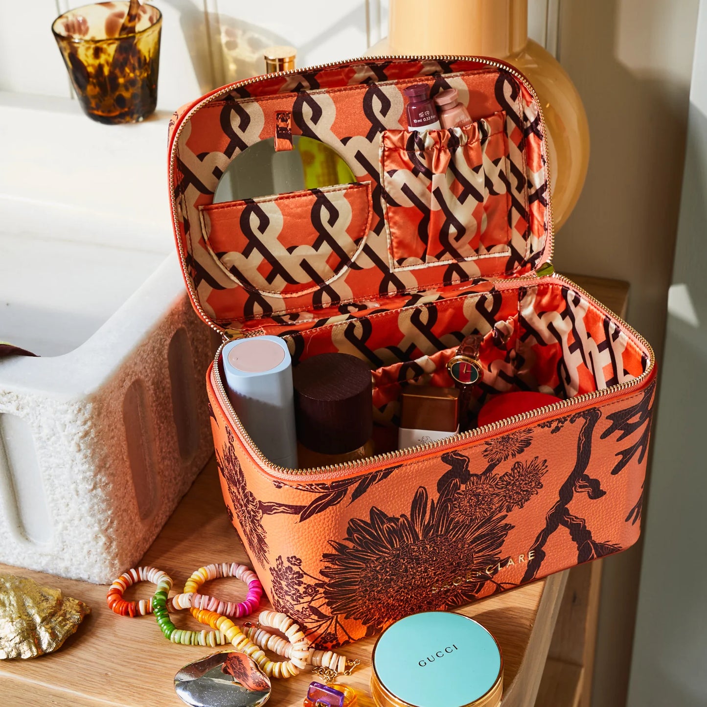 Sage X Clare - Delphine Large Vanity Case - Vivid Coral