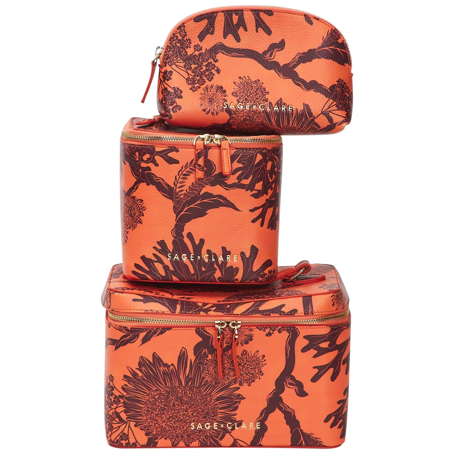 Sage X Clare - Delphine Large Vanity Case - Vivid Coral