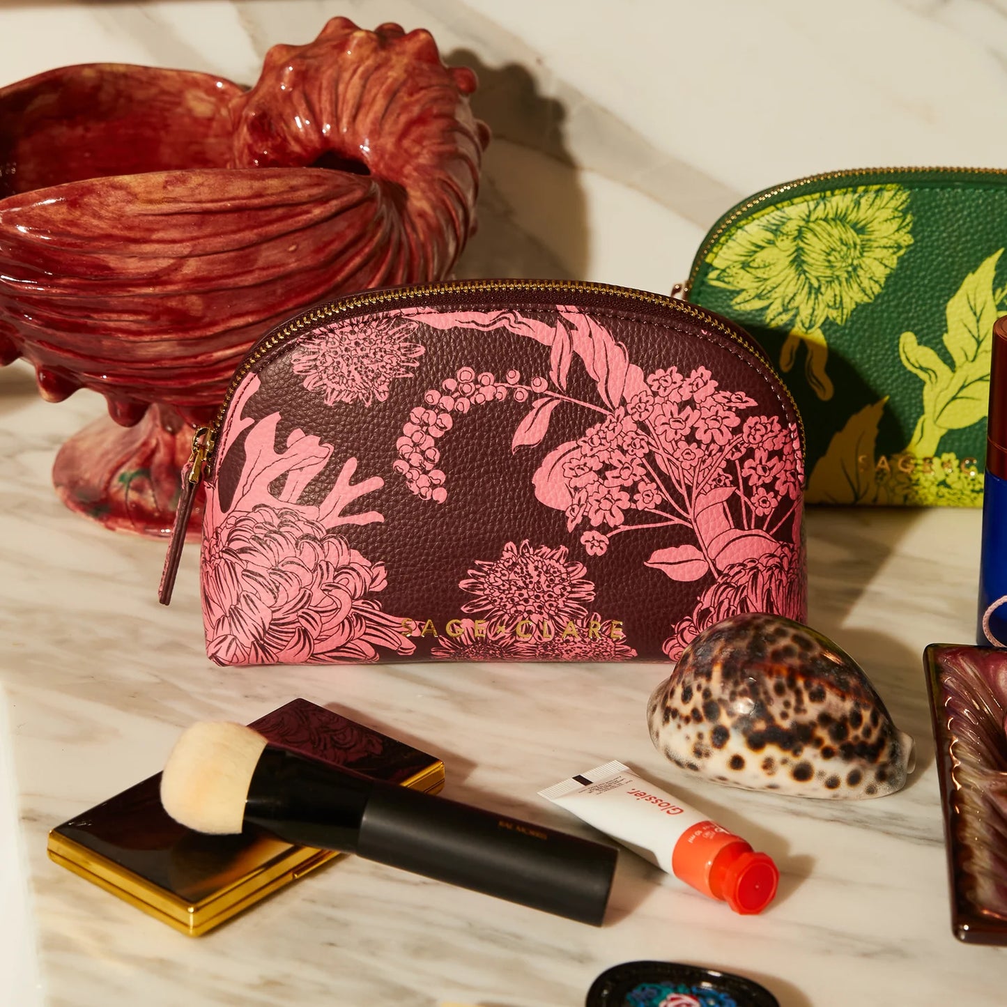 Sage X Clare - Delphine Cosmetic Pouch - Garnet