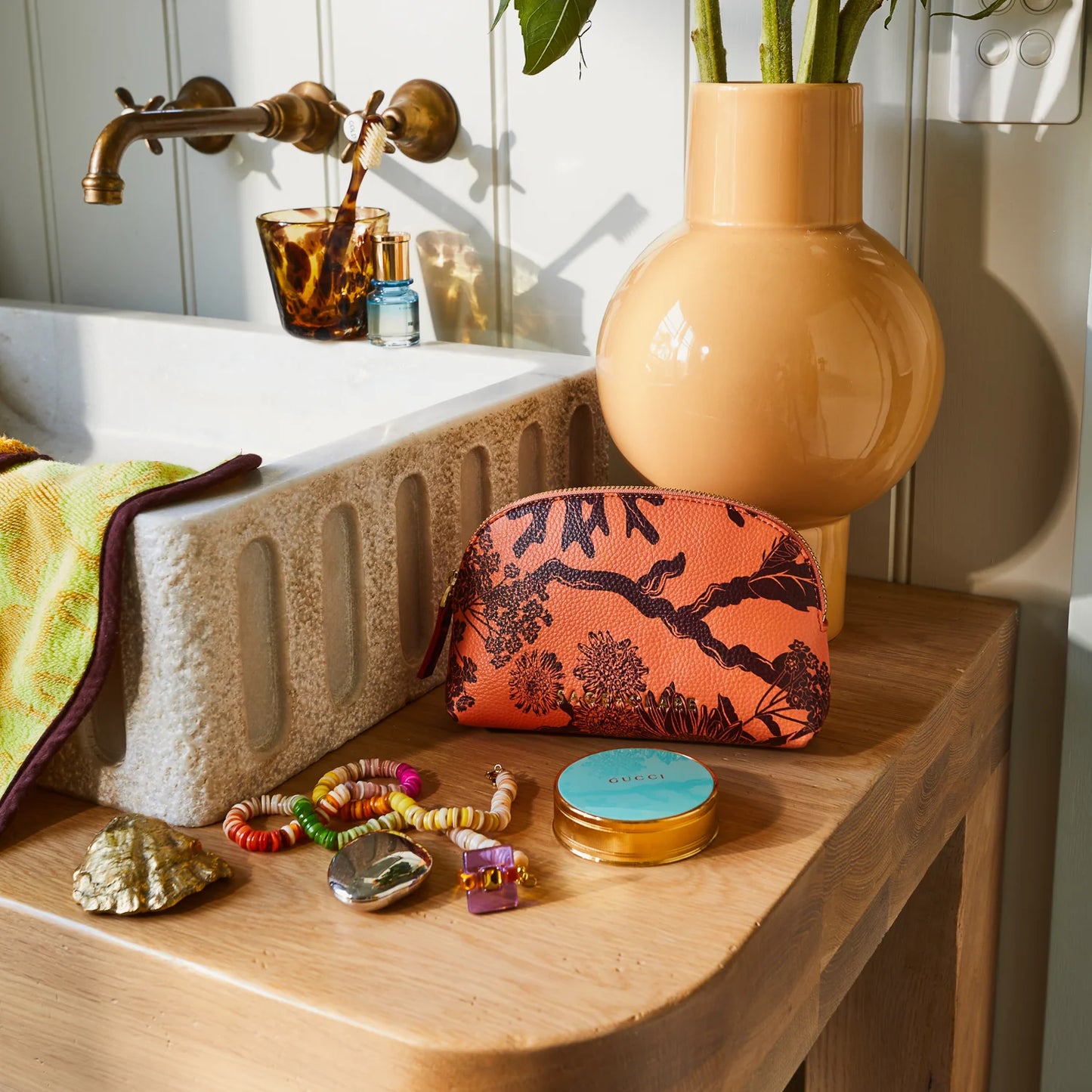 Sage X Clare - Delphine Cosmetic Pouch - Vivid Coral