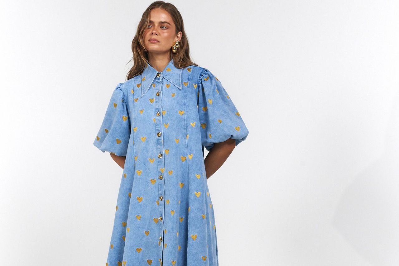 La Boheme Girls - Peyton Midi Dress - Denim Hearts