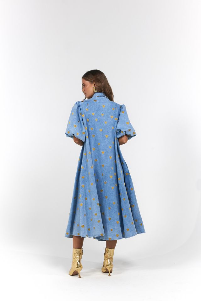 La Boheme Girls - Peyton Midi Dress - Denim Hearts