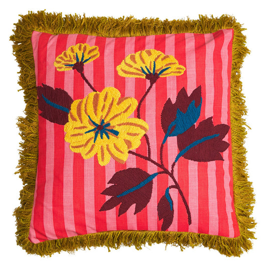 Sage X Clare - Annette Embroidered Cushion - Cosmo Pink