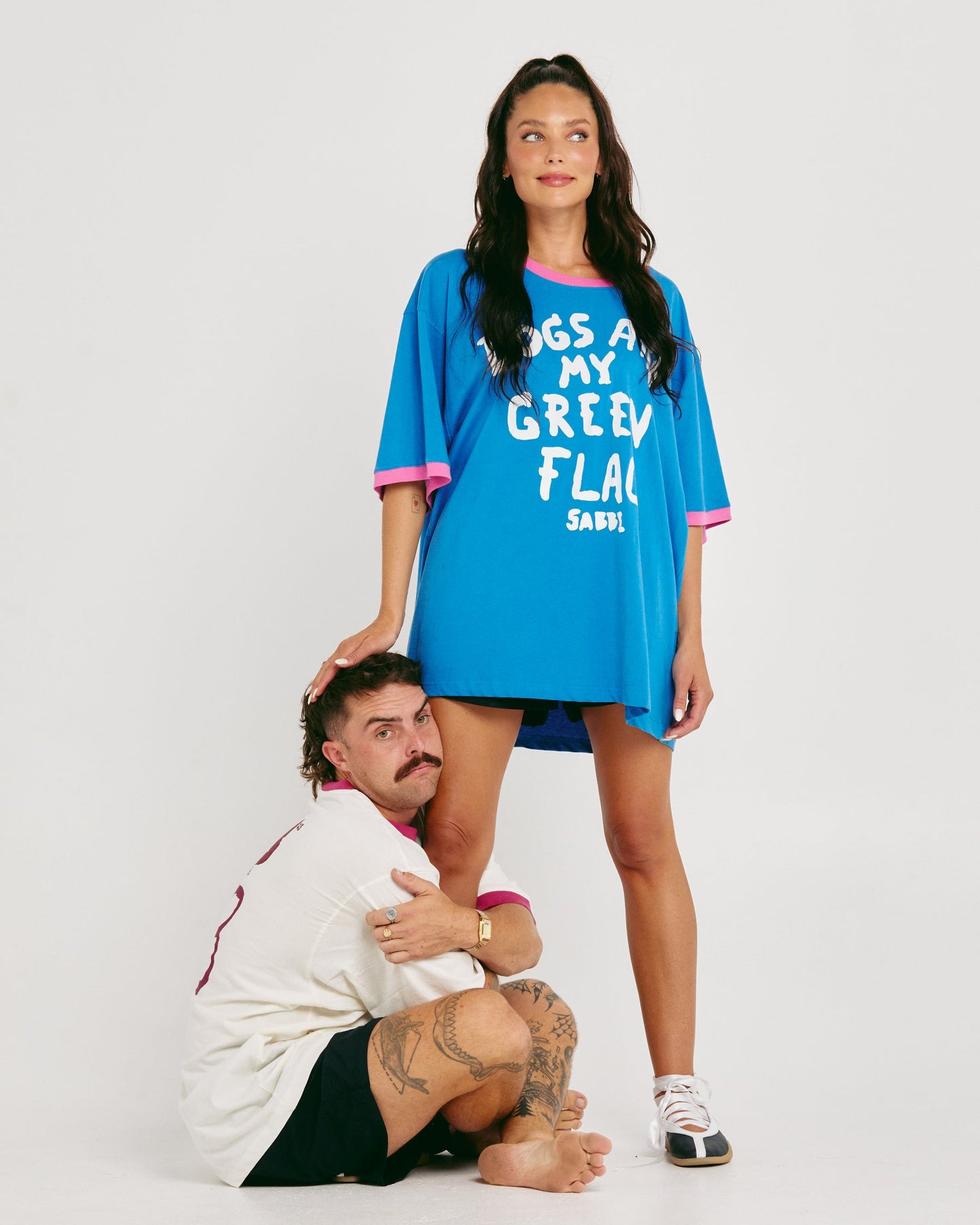Sabbi - The Very Oversized - Green Flag Tee - Blue
