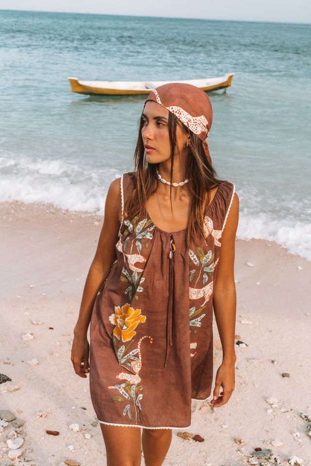 Wandering Folk - Eye of the Jungle Mini Dress - Dune