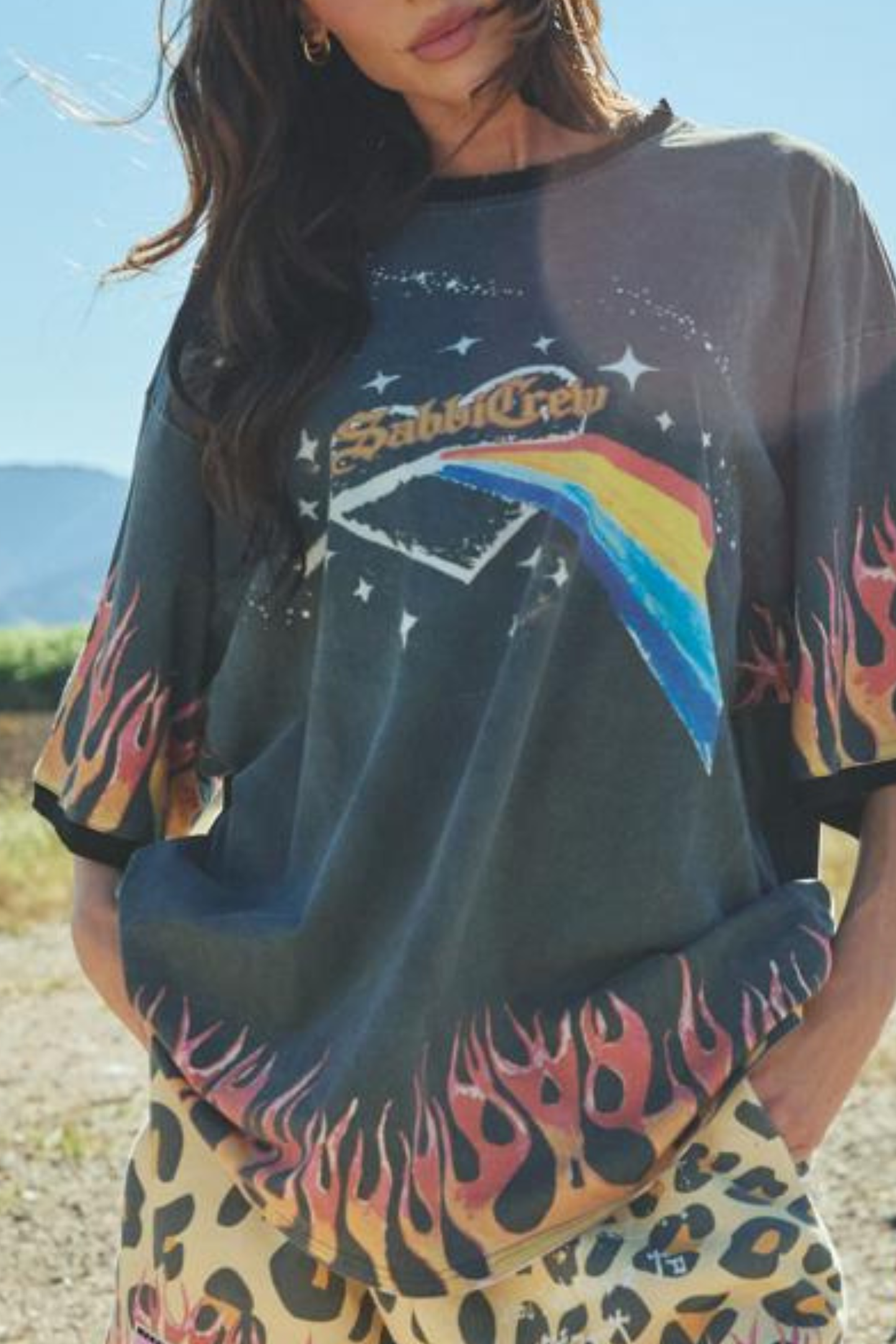Sabbi - The Very Oversized Flaming Prism Tee - Black