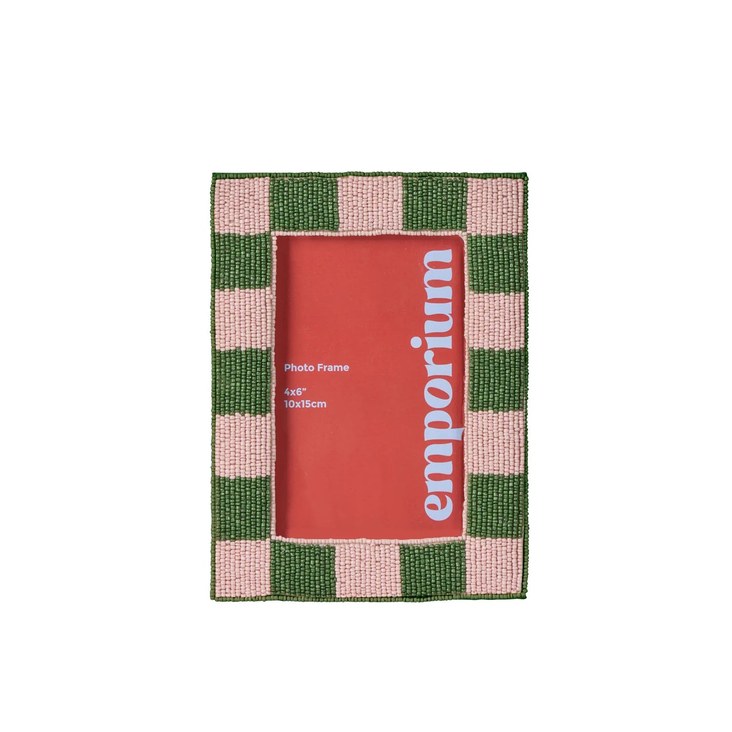 Emporium - Ruby Beaded Check Photo Frame - Pink & Green