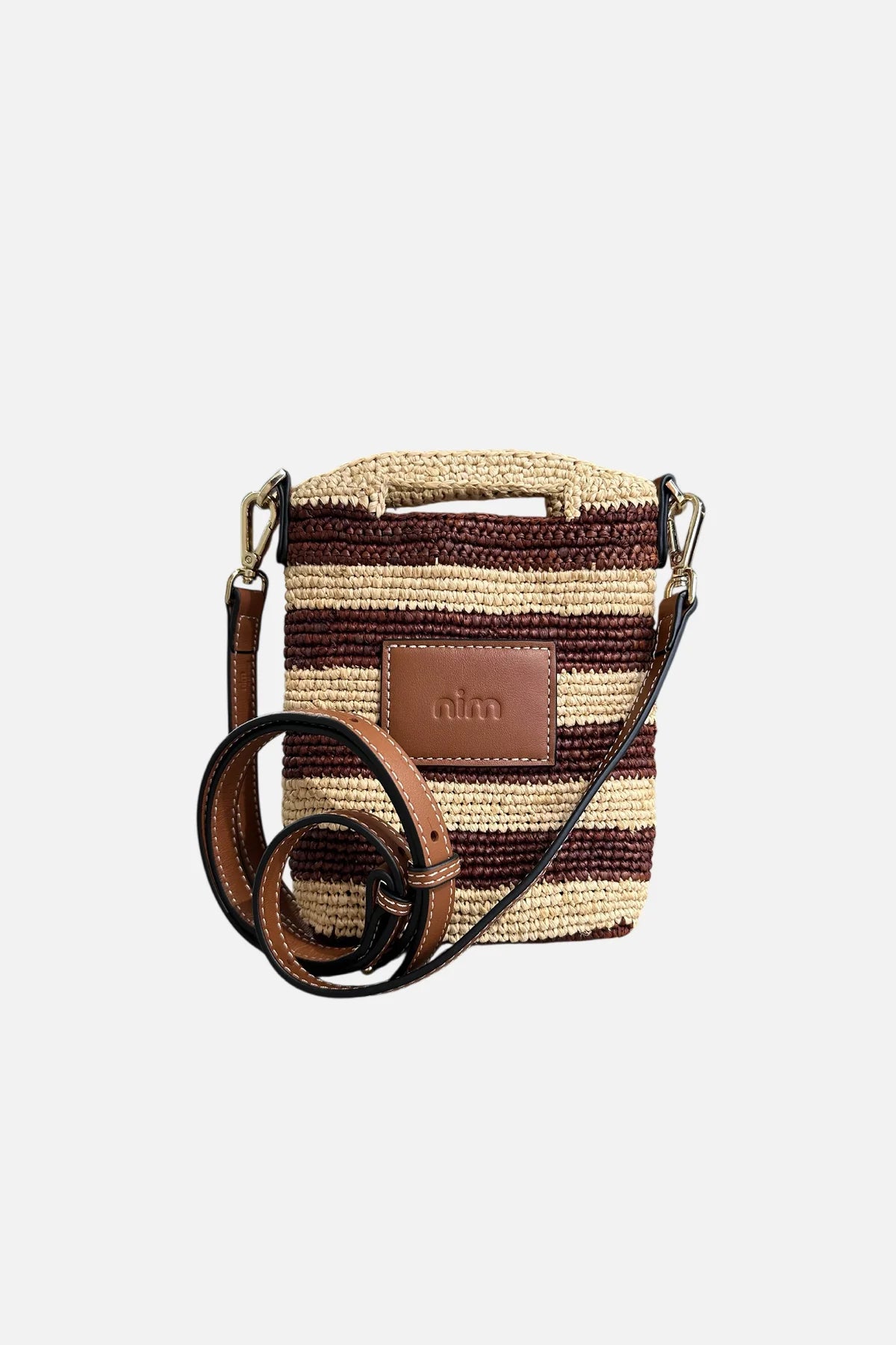 Nim The Label - Leather Trimmed Raffia Pocket - Stripe