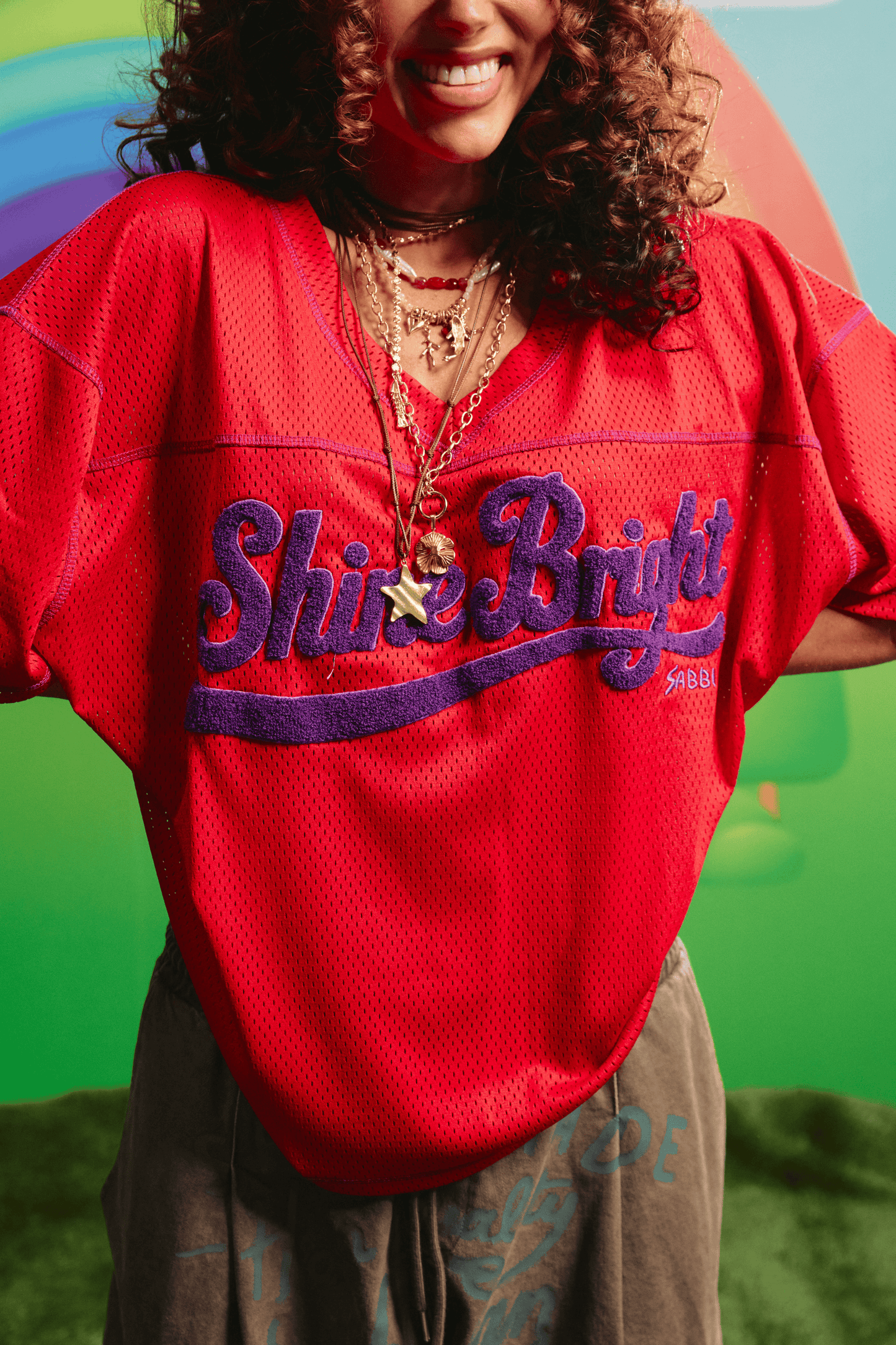 Sabbi - THE SHINE BRIGHT MESH TEE - RED