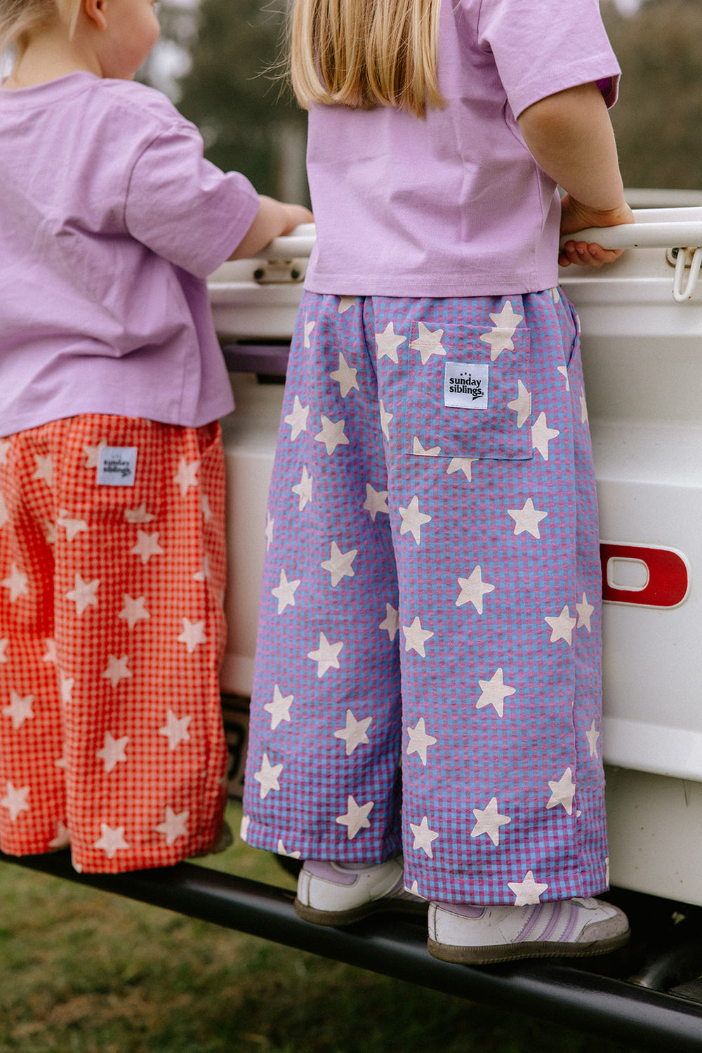 Sunday Siblings - Dusty Star Pants - Purple Gingham