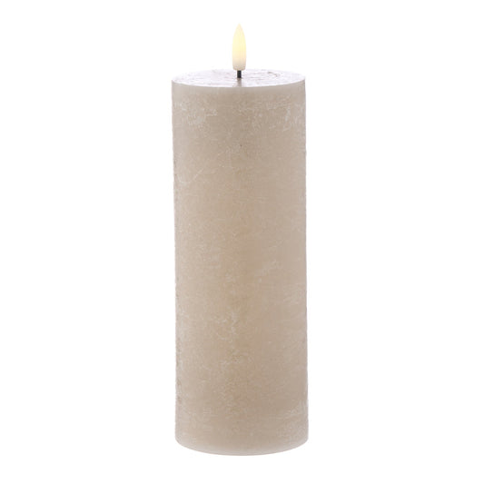 Amalfi - Hughe LED Flickering Pillar Candle - 20cm - Rustic Taupe