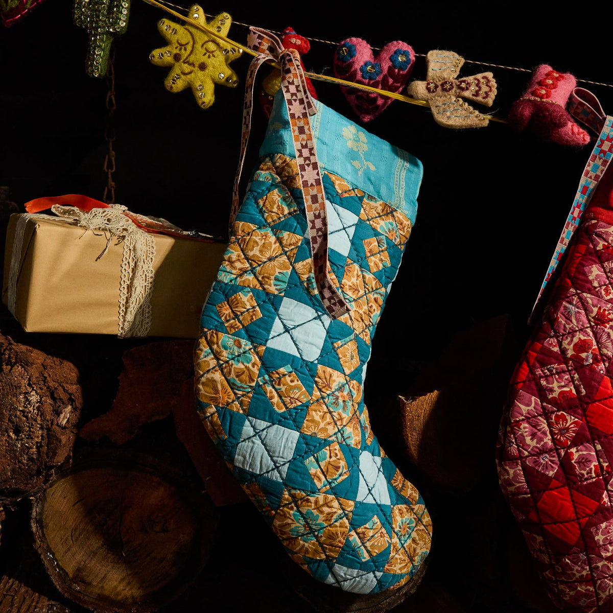 Sage X Clare - Magnolia Patchwork Stocking - Turquoise