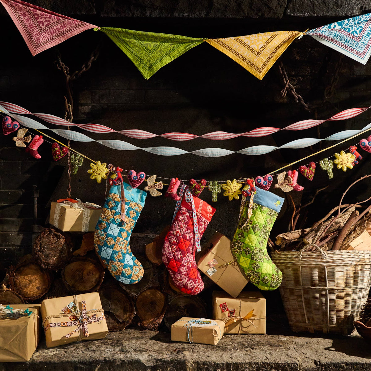 Sage X Clare - Magnolia Patchwork Stocking - Cactus Green
