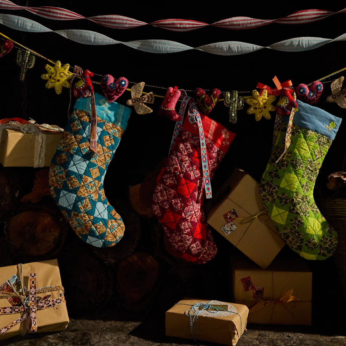 Sage X Clare - Magnolia Patchwork Stocking - Cactus Green
