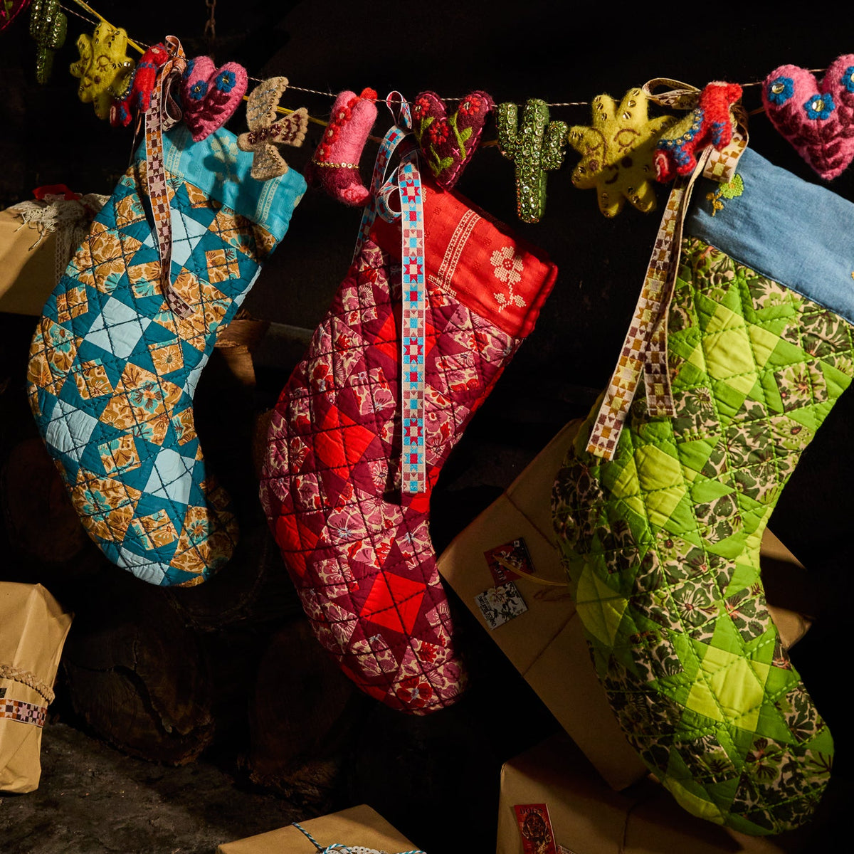 Sage X Clare - Magnolia Patchwork Stocking - Cactus Green