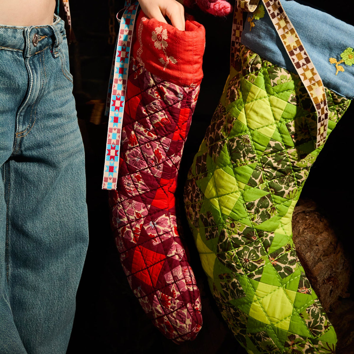 Sage X Clare - Magnolia Patchwork Stocking - Cactus Green