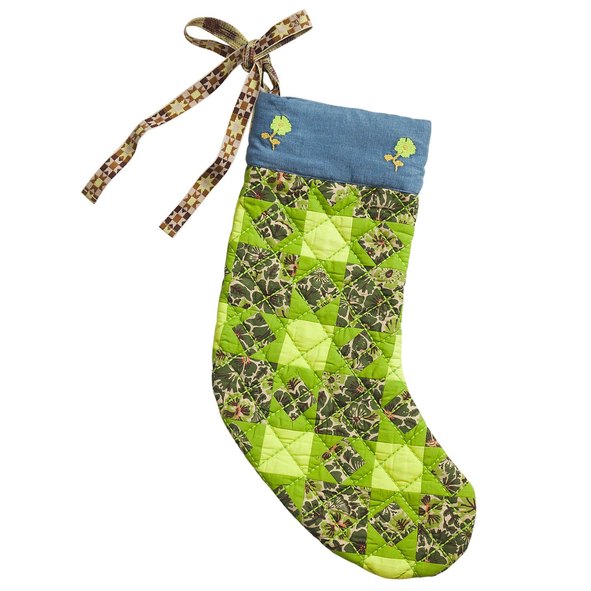 Sage X Clare - Magnolia Patchwork Stocking - Cactus Green