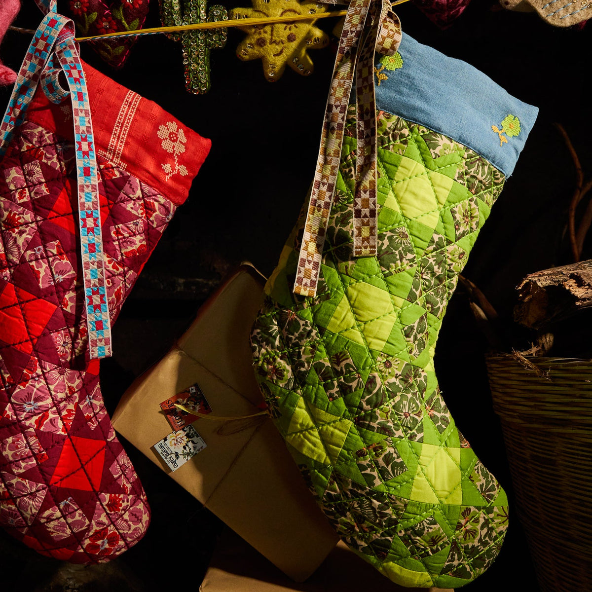 Sage X Clare - Magnolia Patchwork Stocking - Cactus Green